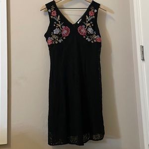 Xhilaration black lace dress with floral embroidery, size Medium